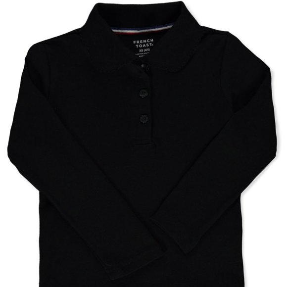 French Toast SA9424 Girls Long Sleeve Picot Polo Black - Picture 1 of 1